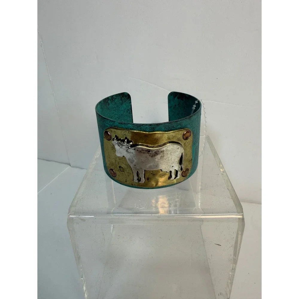 Icon Collection Verdigris Mixed Metal Cow Cuff Bracelet Teal Brass Silver Tone